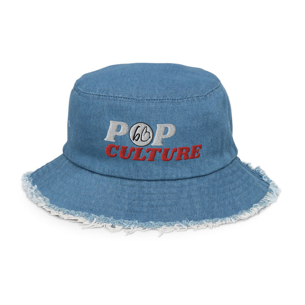 POP CULTURE Distressed Denim Bucket Hat