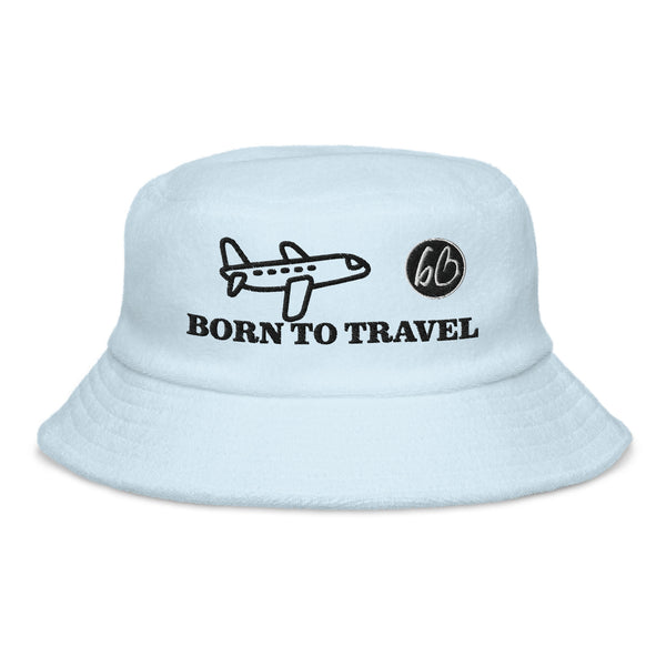 BORN TO TRAVEL Unstructured Terry Cloth Bucket Hat