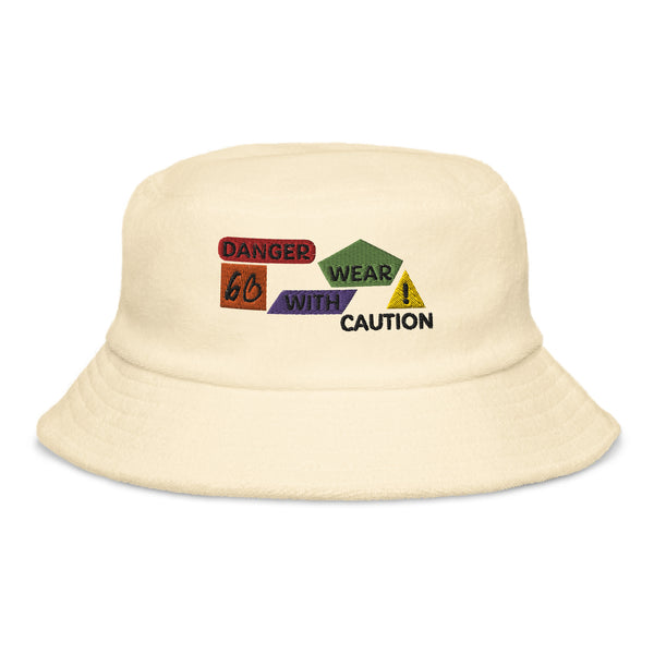 Danger Caution Unstructured Terry Cloth Bucket Hat