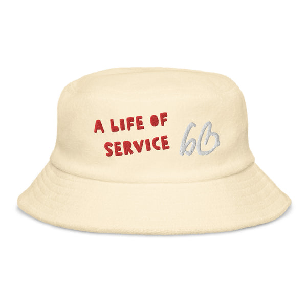 A LIFE OF SERVICE Unstructured Terry Cloth Bucket Hat
