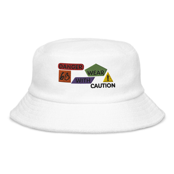 Danger Caution Unstructured Terry Cloth Bucket Hat