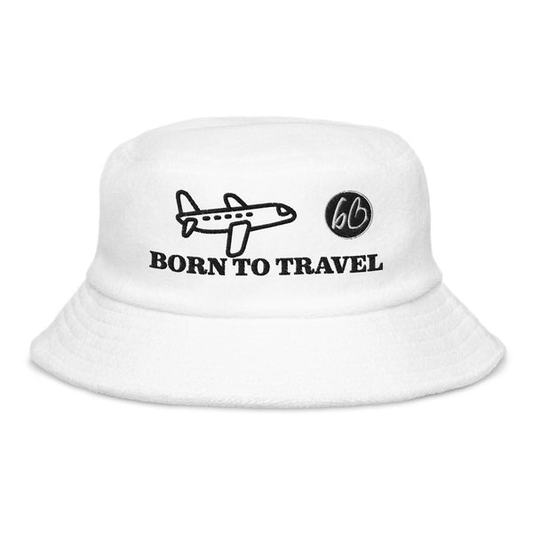 BORN TO TRAVEL Unstructured Terry Cloth Bucket Hat