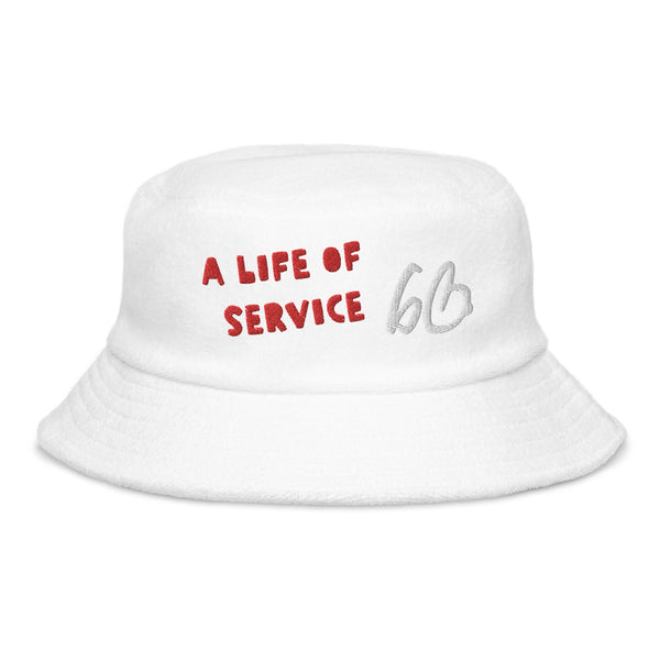 A LIFE OF SERVICE Unstructured Terry Cloth Bucket Hat