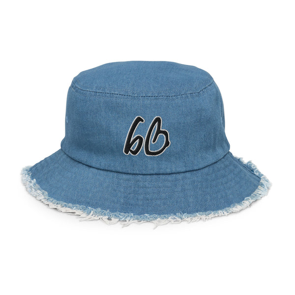 bb Logo Distressed Denim Bucket Hat