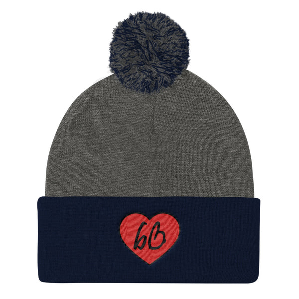 bb Heart Logo Pom Pom Knit Beanie